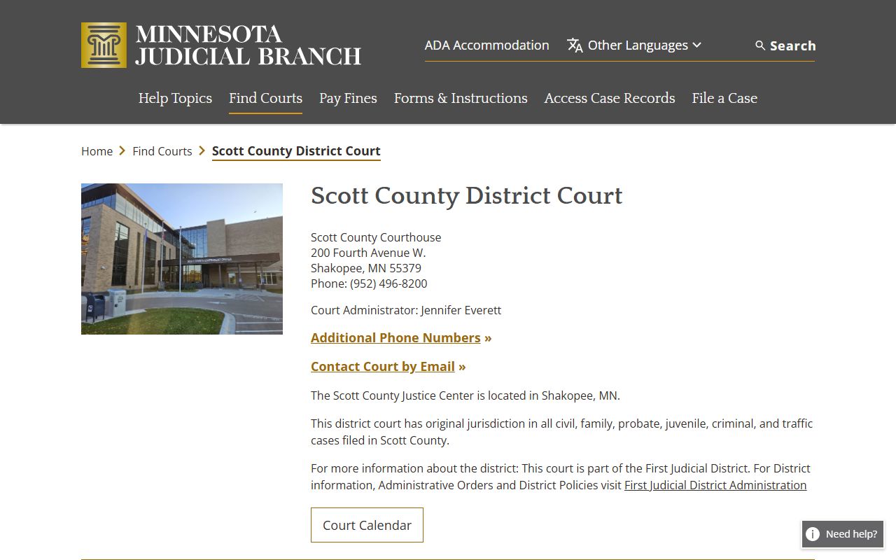 Scott County court records after jail arrest district court contact page