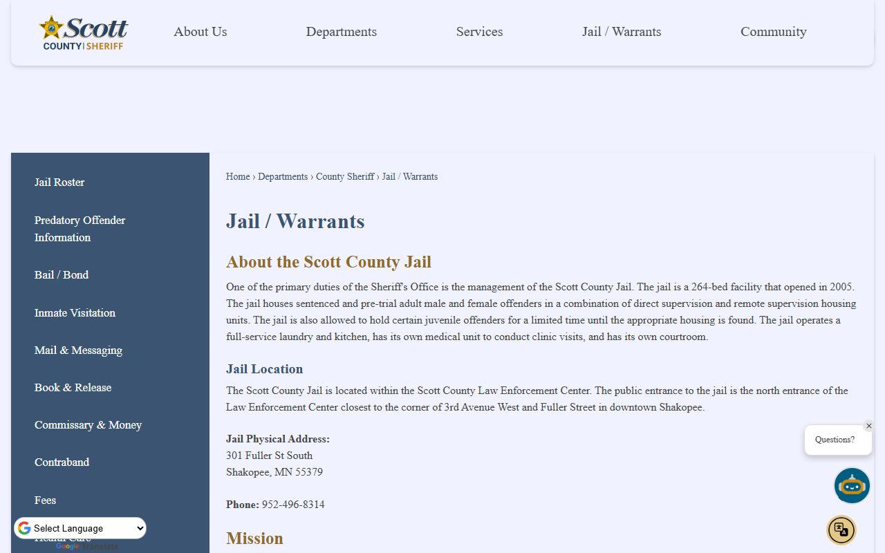 Scott County Jail inmate population and capacity overview