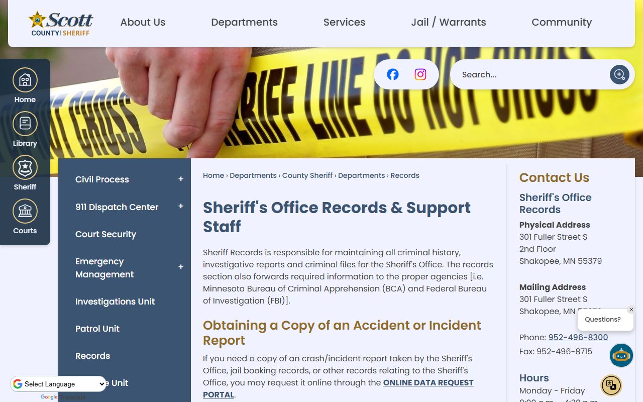 Scott County jail mugshots sheriff records request page
